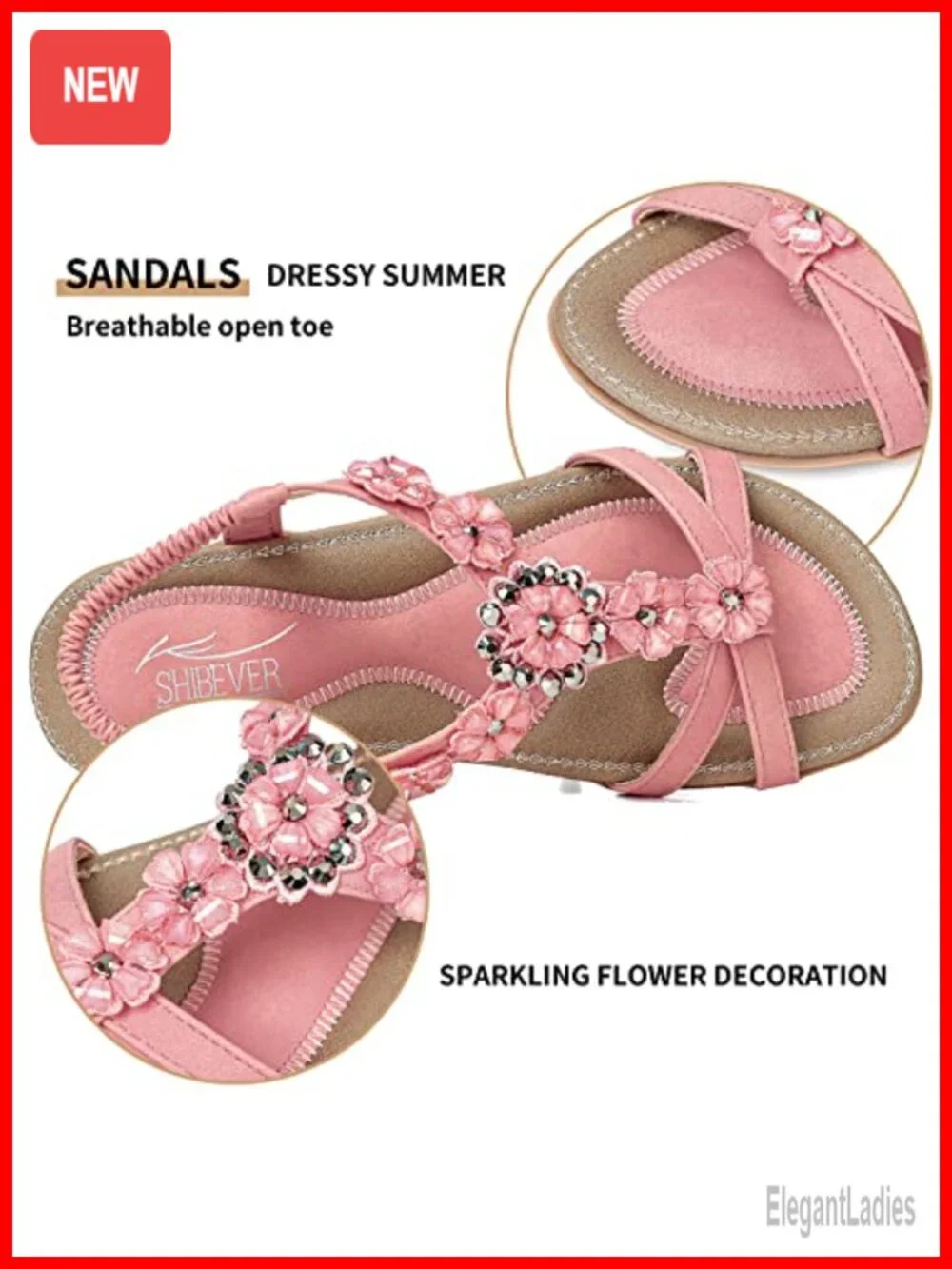 SHIBEVER Dressy Flat Sandals Arch Support Slip-On Bohemian Open Toe Comfort
